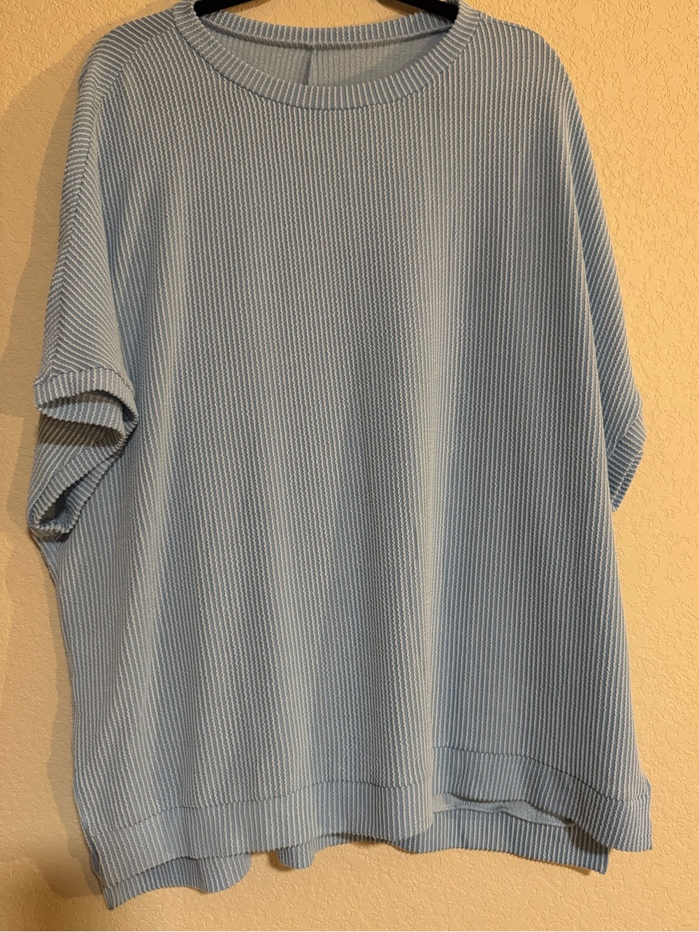 Light Blue Ribbed Short-Sleeve Knit Top - Women